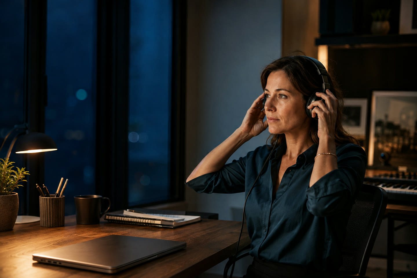A listener moving from a demanding workday into a quieter headphone session